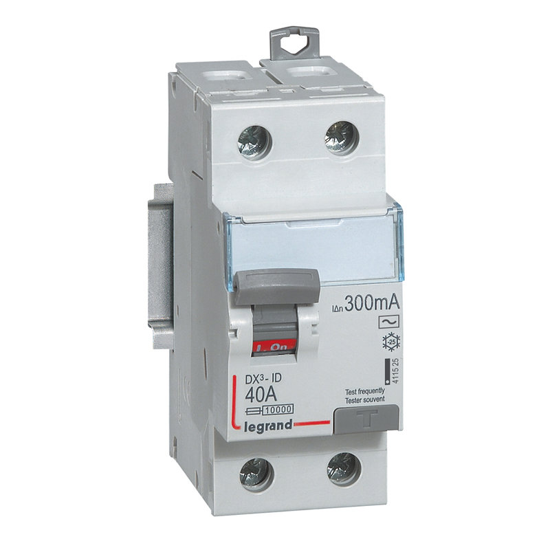 Legrand 411525 - Interrupteur différentiel DX³-ID haut/bas vis - 2P 230V~ 40A typeAC 300mA -2 mod