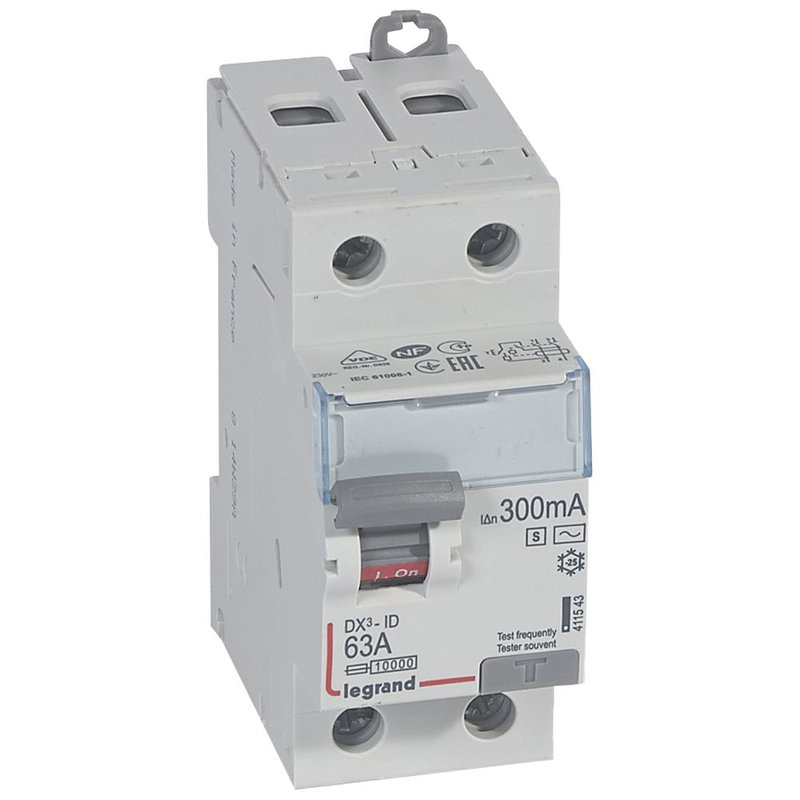 Legrand 411543 - Interrupteur différentiel DX³-ID haut/bas vis - 2P 230V~ 100A AC 300mA s - 2 mod