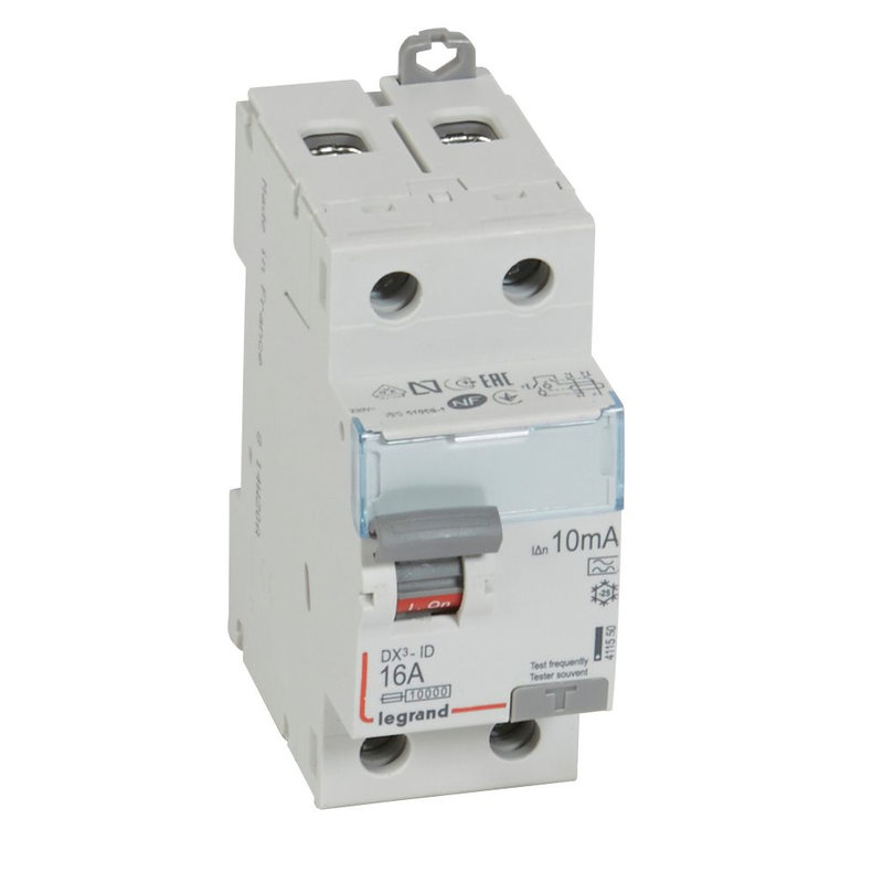 Legrand 411550 - Interrupteur différentiel DX³-ID haut/bas vis - 2P 230V~ 16A typeA 10mA - 2 mod