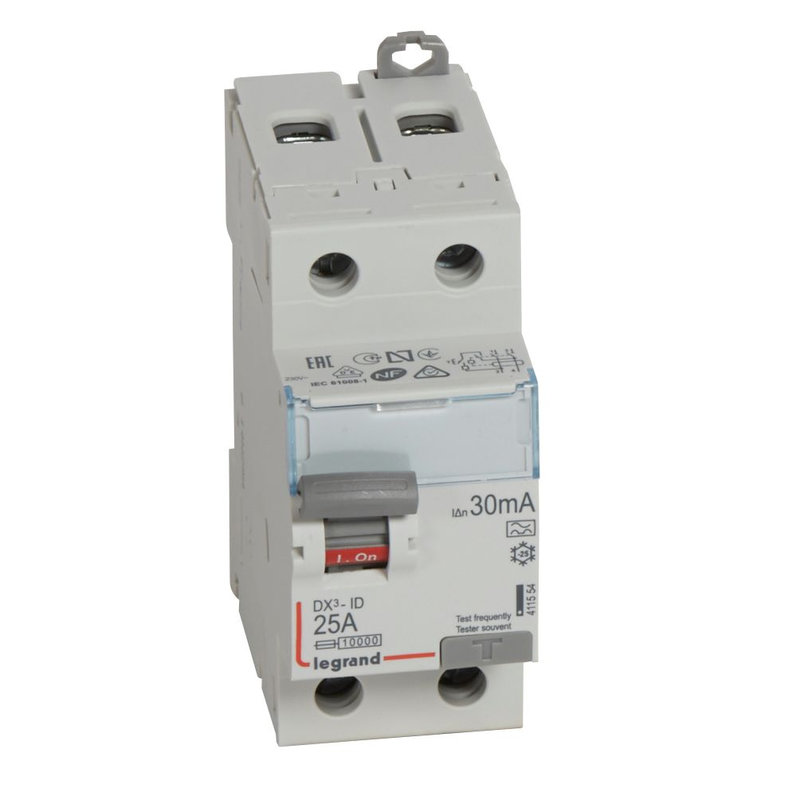 Legrand 411554 - Interrupteur différentiel DX³-ID haut/bas vis - 2P 230V~ 25A typeA 30mA - 2 mod