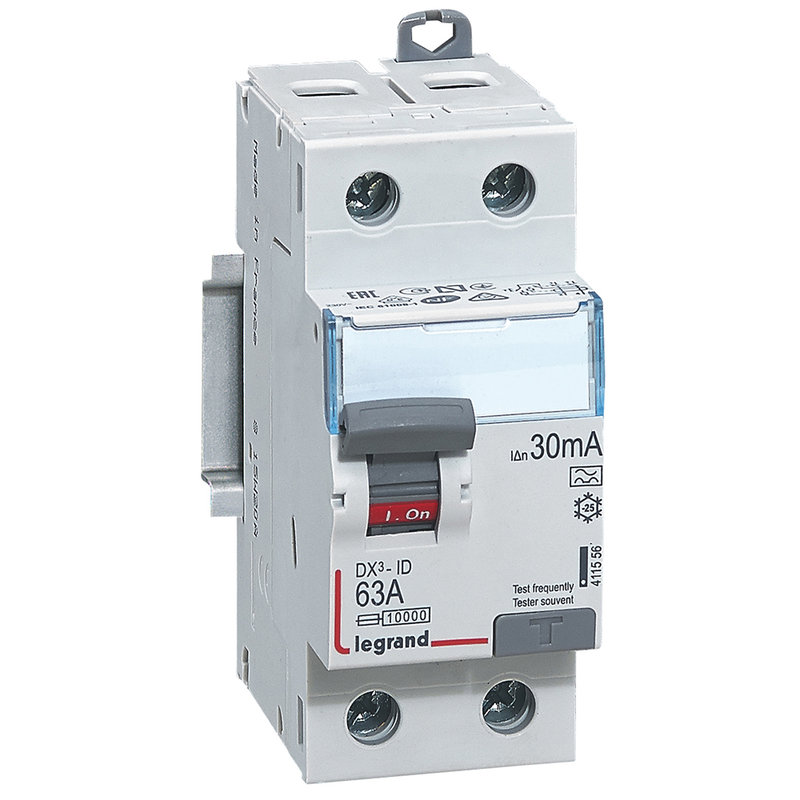 Legrand 411556 - Interrupteur différentiel DX³-ID haut/bas vis - 2P 230V~ 63A typeA 30mA - 2 mod