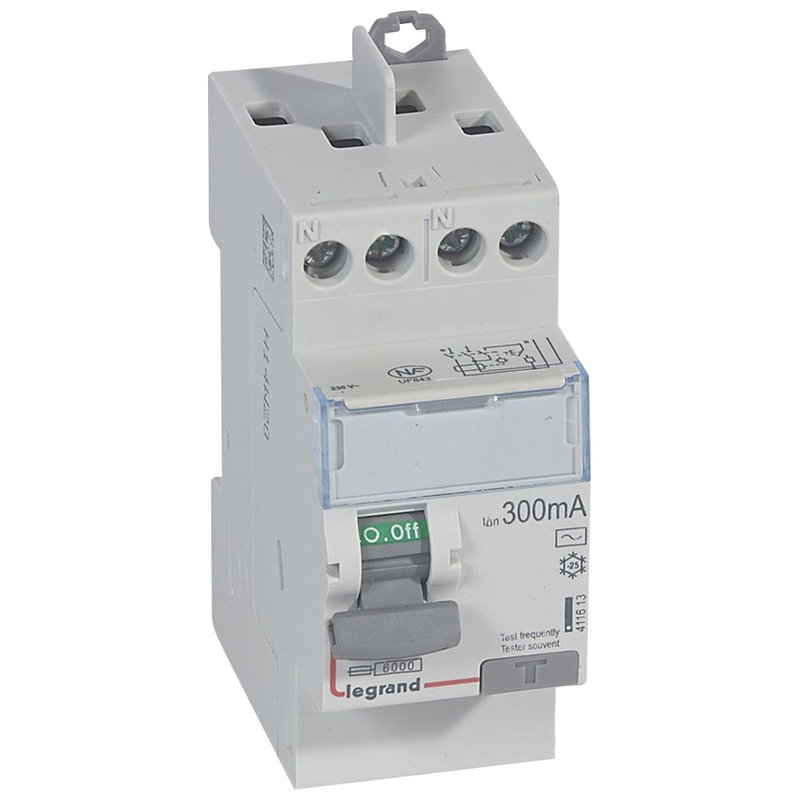Legrand 411613 - Interrupteur différentiel DX³-ID haut/haut vis - 2P 230V~ 25A AC 300mA - 2 mod