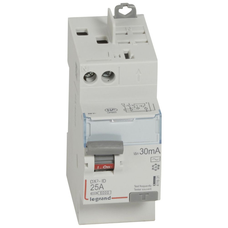 Legrand 411631 - Interrupteur différentiel DX³-ID haut vis/haut auto 2P 230V~ 25A AC 30mA - 2 mod
