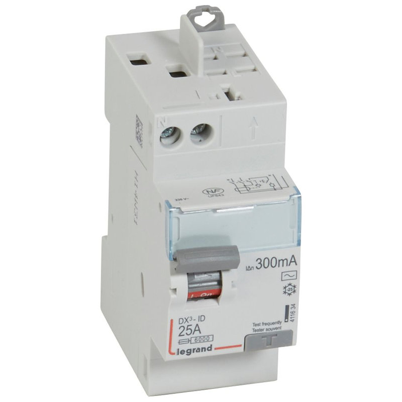 Legrand 411634 - Interrupteur différentiel DX³-ID haut vis/haut auto 2P 230V~ 25A AC 300mA -2 mod