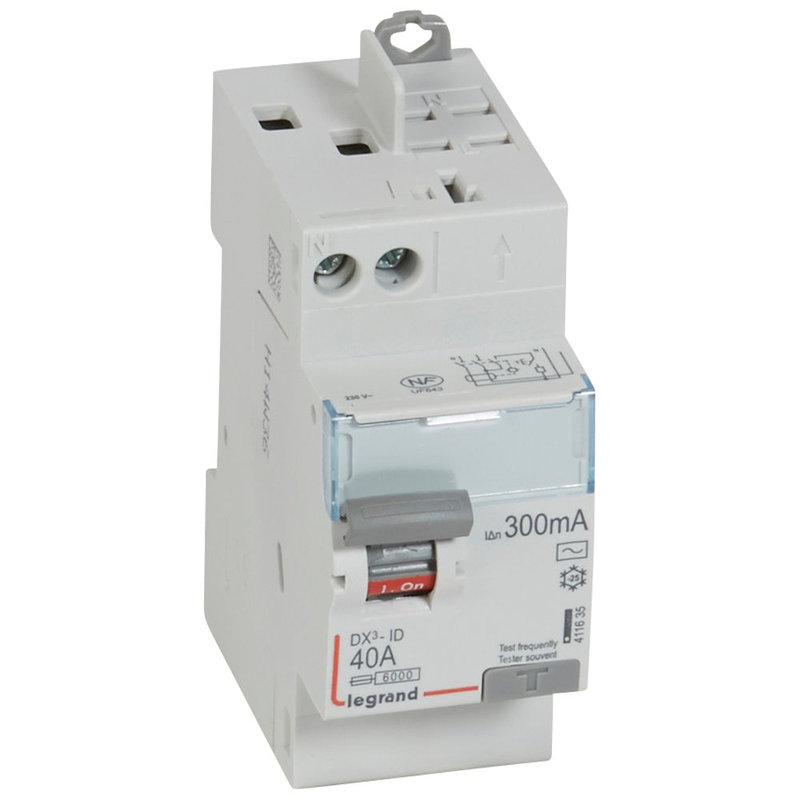 Legrand 411635 - Interrupteur différentiel DX³-ID haut vis/haut auto 2P 230V~ 40A AC 300mA -2 mod