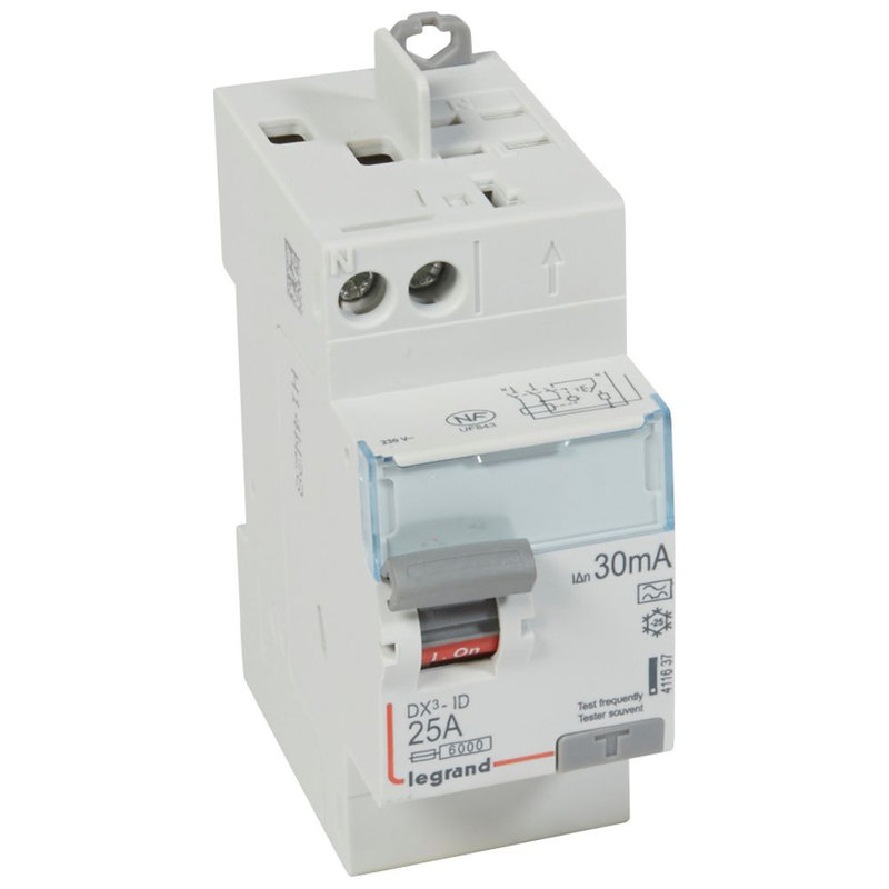 Legrand 411637 - Interrupteur différentiel DX³-ID haut vis/haut auto 2P 230V~ 25A A 30mA - 2 mod