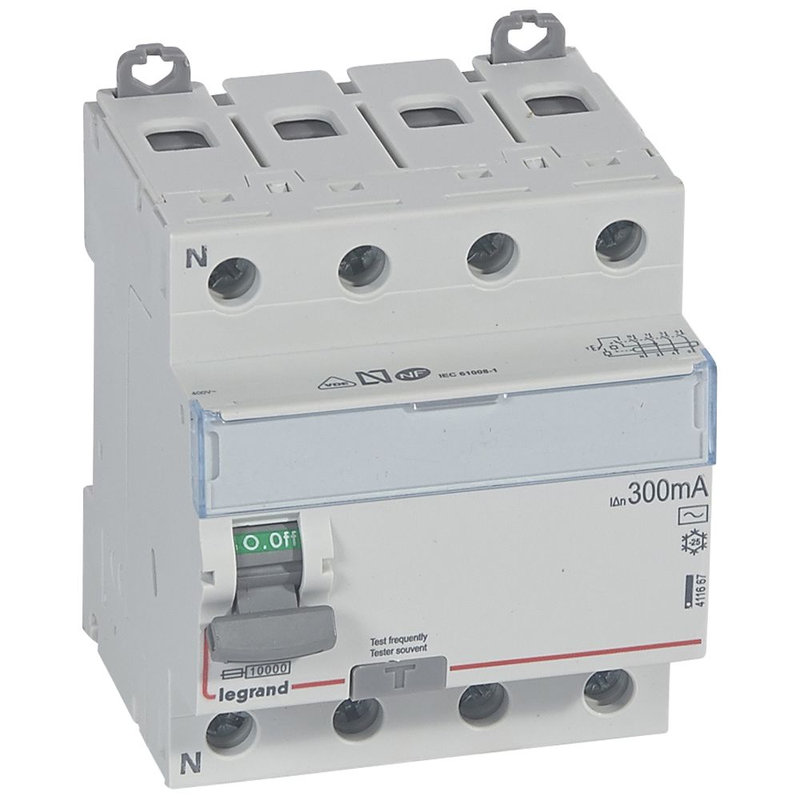Legrand 411667 - Interrupteur différentiel DX³-ID haut/bas vis - 4P 400V~ 80A typeAC 300mA -4 mod