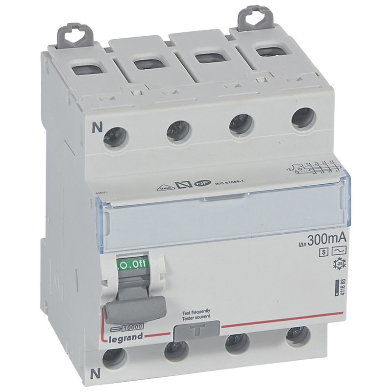 Legrand 411668 - Interrupteur différentiel DX³-ID haut/bas vis - 4P 400V~ 40A AC 300mA s - 4 mod