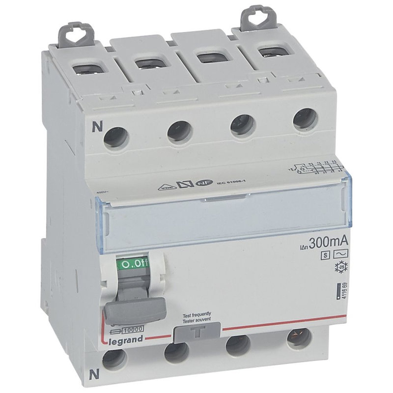 Legrand 411669 - Interrupteur différentiel DX³-ID haut/bas vis - 4P 400V~ 63A AC 300mA s - 4 mod