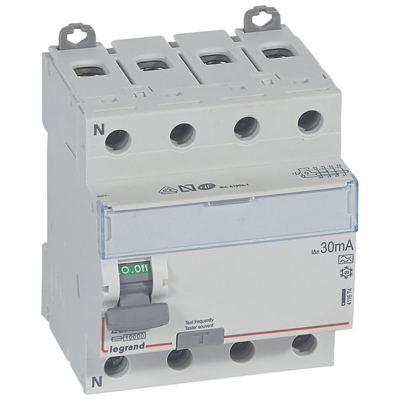 Legrand 411674 - Interrupteur différentiel DX³-ID haut/bas vis - 4P 400V~ 25A typeA 30mA - 4 mod
