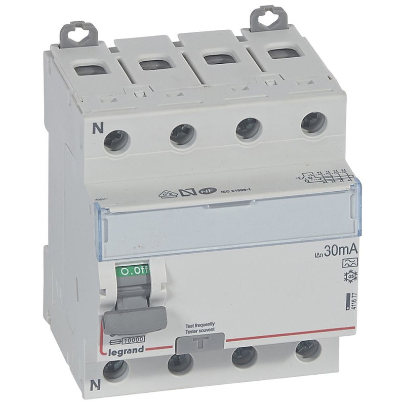 Legrand 411677 - Interrupteur différentiel DX³-ID haut/bas vis - 4P 400V~ 80A typeA 30mA - 4 mod