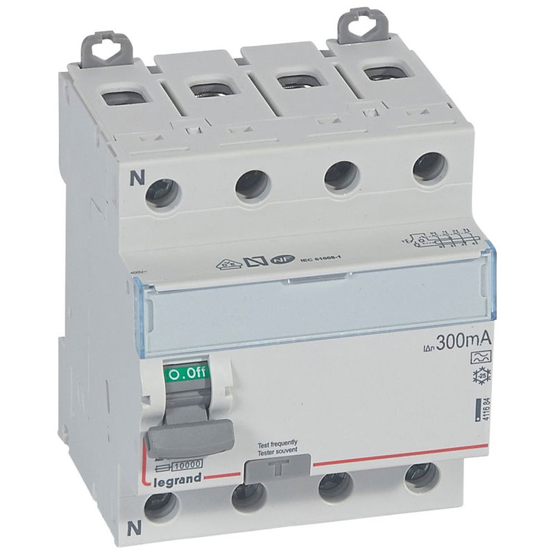 Legrand 411684 - Interrupteur différentiel DX³-ID haut/bas vis - 4P 400V~ 25A typeA 300mA -4 mod