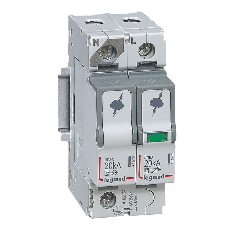 Legrand 412224 - Parafoudre basse tension typeT2 Imax 20kA/pôle - 1P+N 320V~ - 2 modules