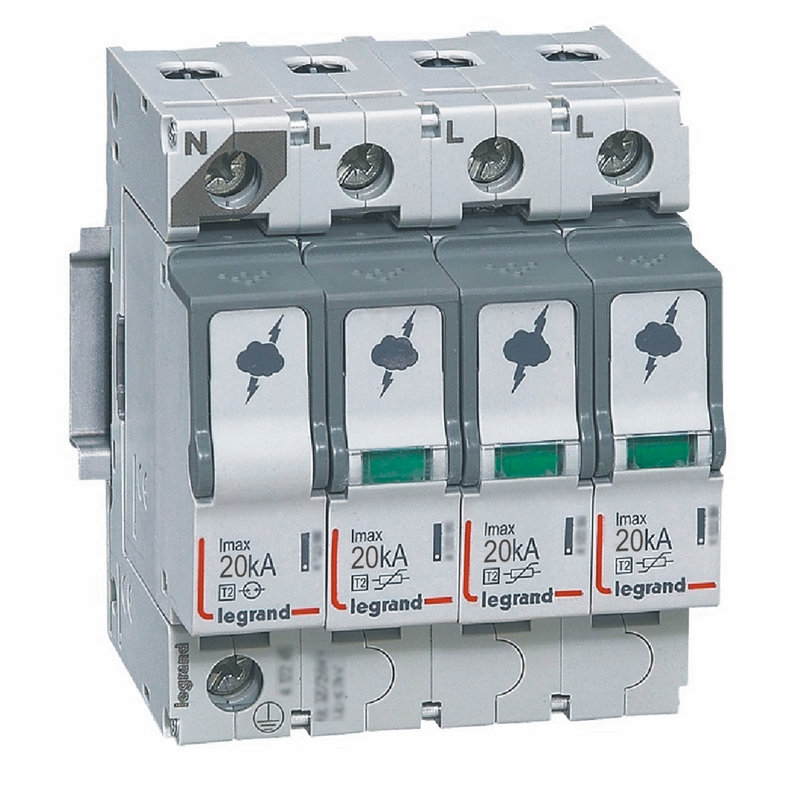 Legrand 412225 - Parafoudre basse tension typeT2 Imax 20kA/pôle - 3P+N 320V~ - 4 modules