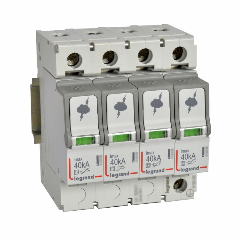 Legrand 412233 - Parafoudre basse tension typeT2 Imax 40kA/pôle - 4P 440 V~ ( IT ) - 4 modules