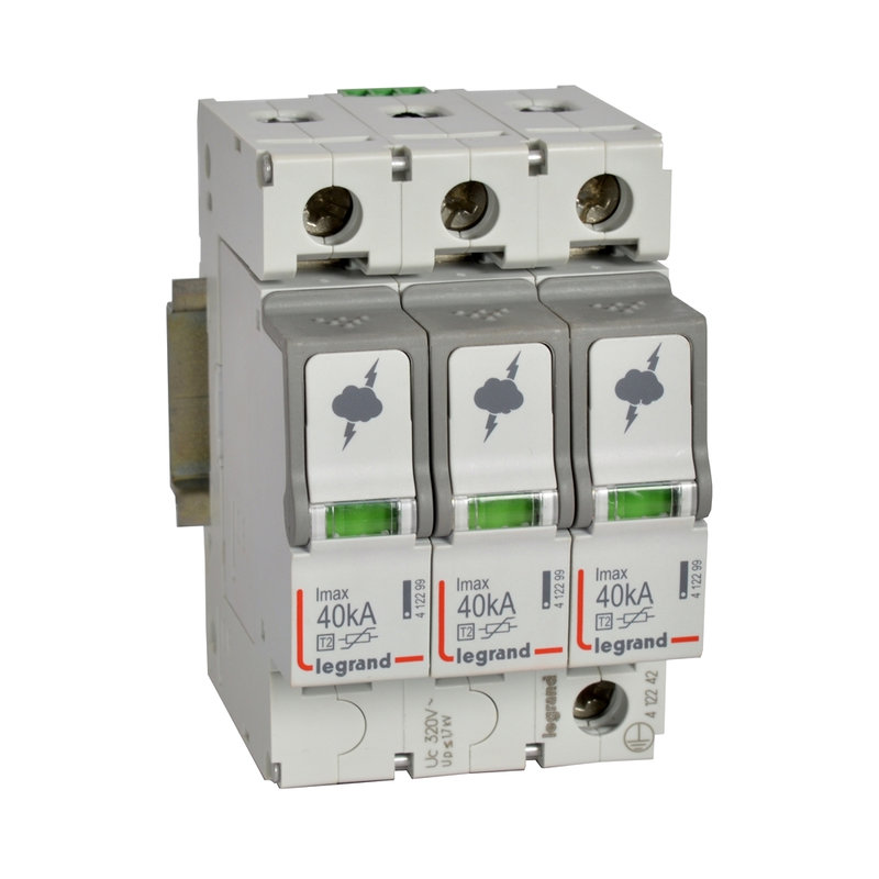 Legrand 412242 - Parafoudre basse tension typeT2 Imax 40kA/pôle - 3P 320V~ - 3 modules