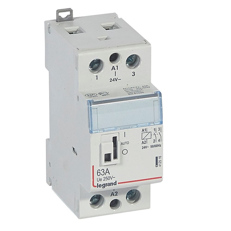 Legrand 412516 - Contacteur de puissance CX³ commande manuelle 24V~ - 2P 250V~ - 63A - 2F - 2 mod