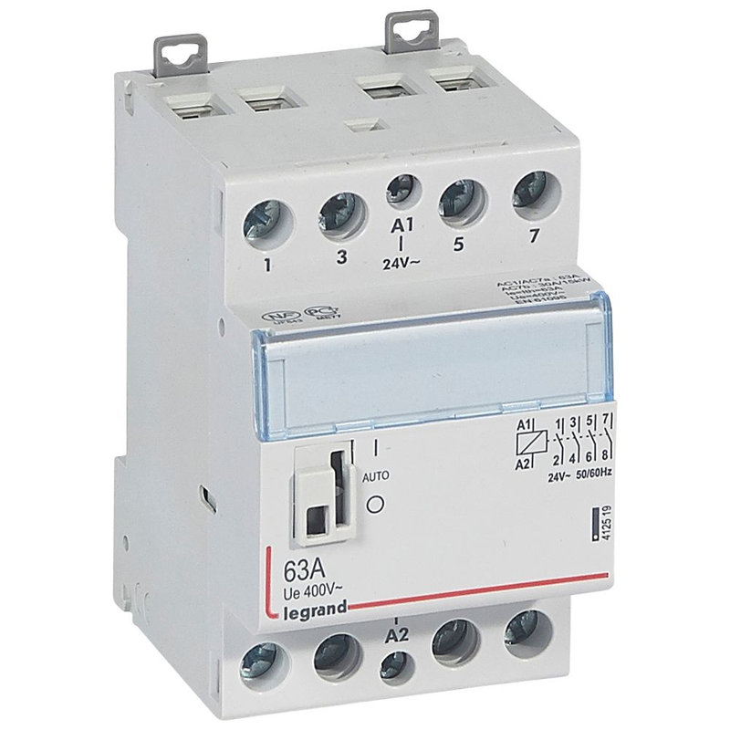 Legrand 412519 - Contacteur de puissance CX³ commande manuelle 24V~ - 2P 400V~ - 63A - 4F - 2 mod