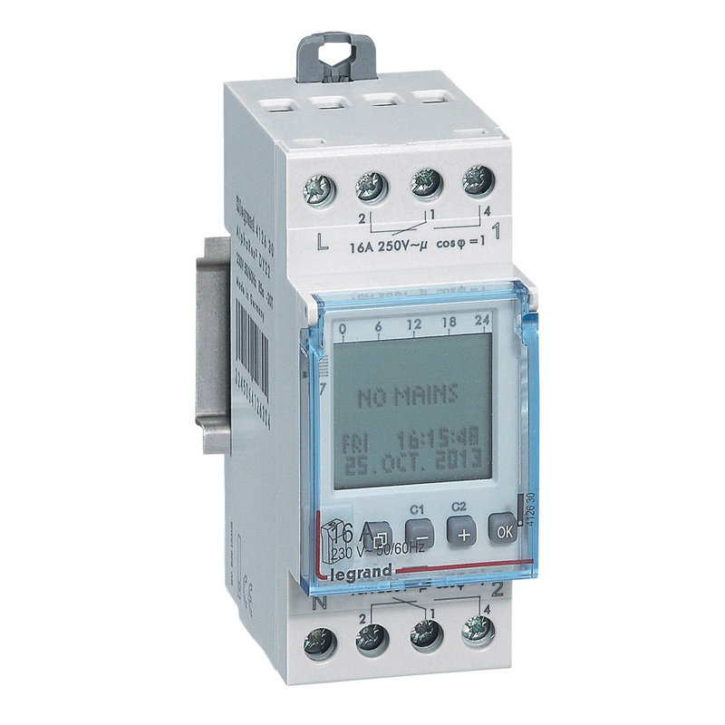 Legrand 412630 - Inter horaire digital modulaire programmable annuel - 2 sorties 16A - 230V~