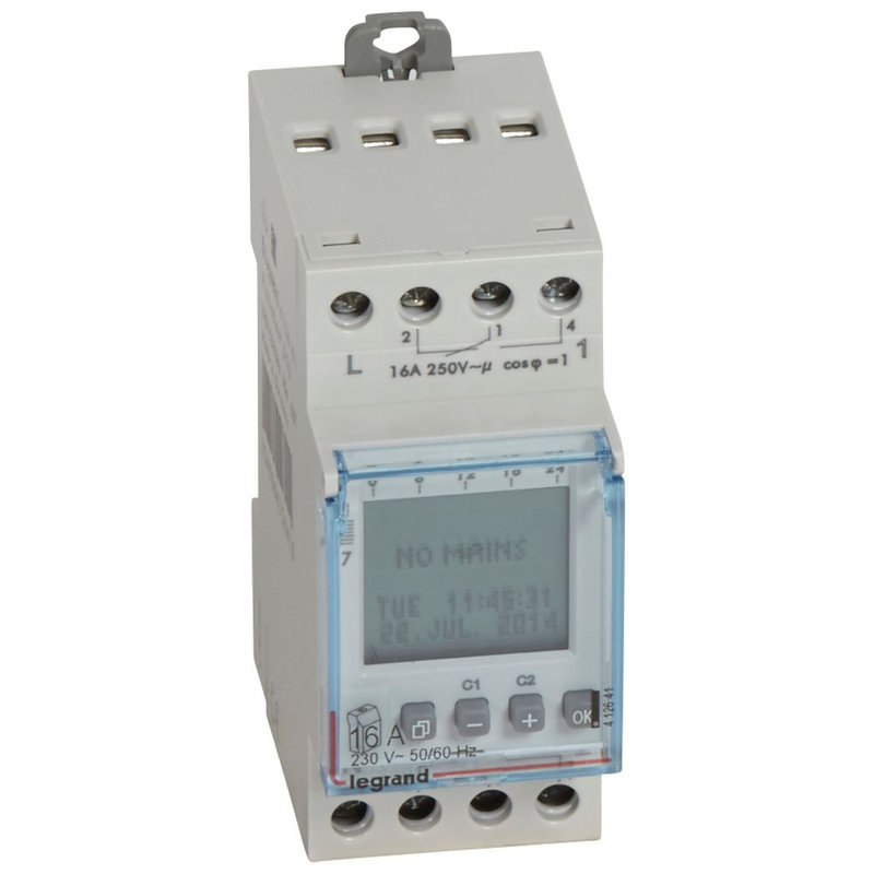 Legrand 412641 - Inter horaire digital modulaire programmable jour/hebdo - 2 sorties 16A - 230V~