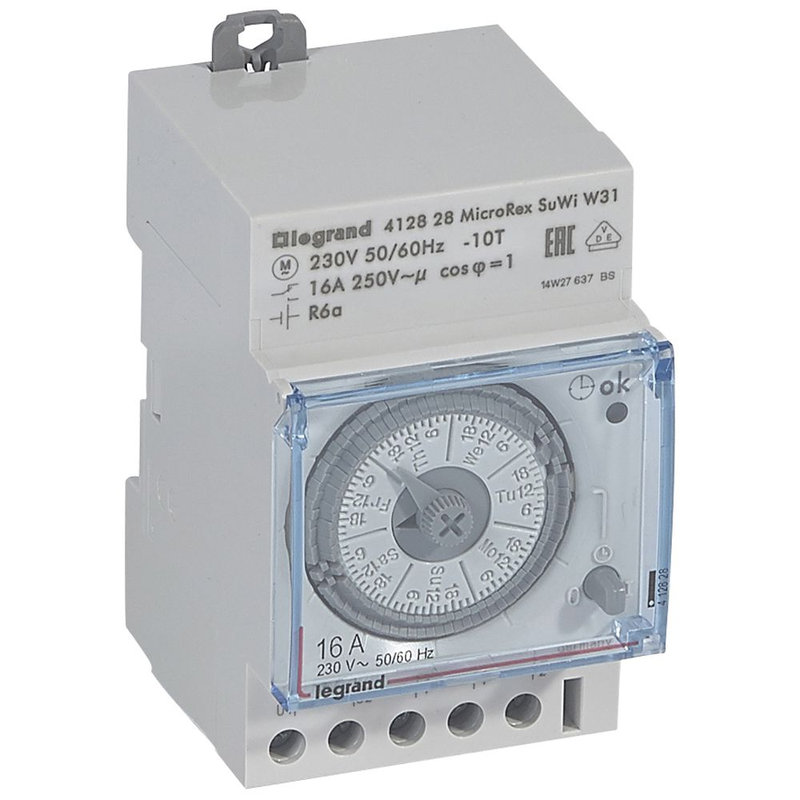 Legrand 412828 - Inter horaire analogique programmable auto hebdo - 1 sortie 16A 250V~ -3 modules