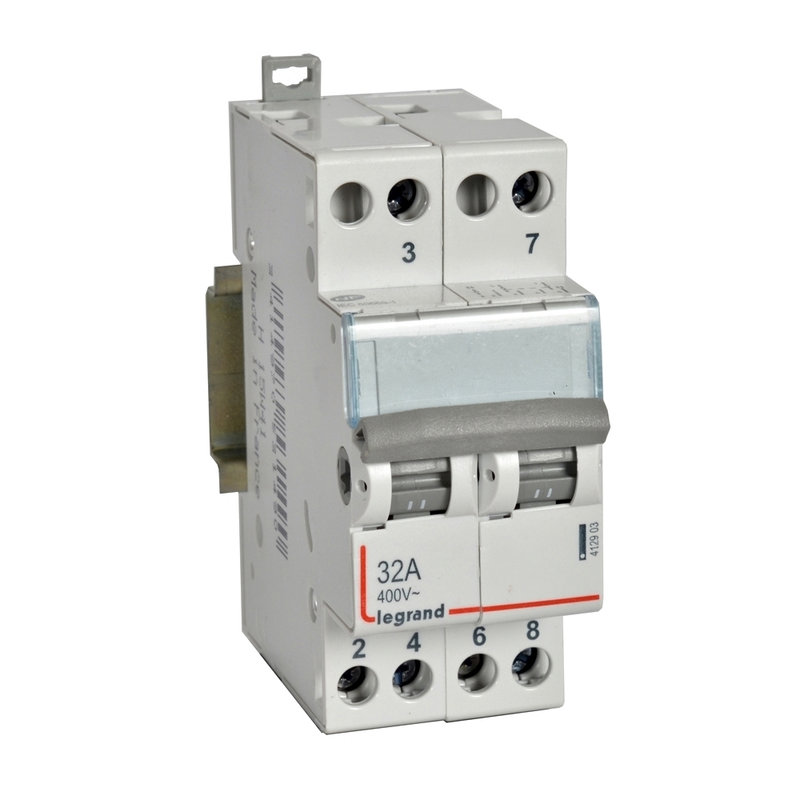 Legrand 412903 - Interrupteur-inverseur double va-et-vient à point milieu 250V~ - 2 modules DIN