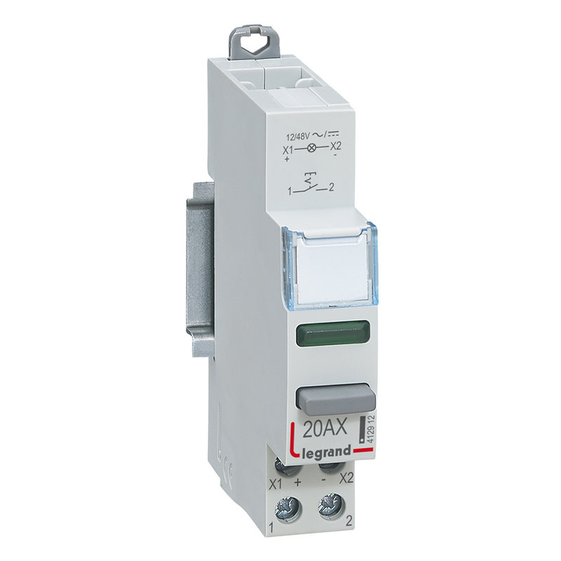 Legrand 412912 - Poussoir modulaire - double fonction voyant 1 NO + LED vert 12/48 V~/= -1 module