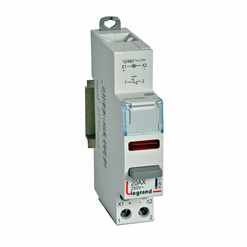 Legrand 412913 - Poussoir modulaire -double fonction voyant 1 NF + LED rouge 12/48 V~/= -1 module
