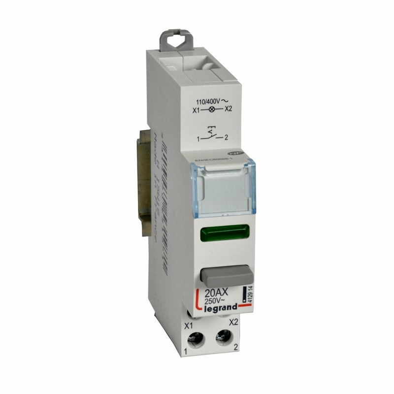 Legrand 412914 - Poussoir modulaire - double fonction voyant 1 NO + LED vert 110/400V~~ -1 module