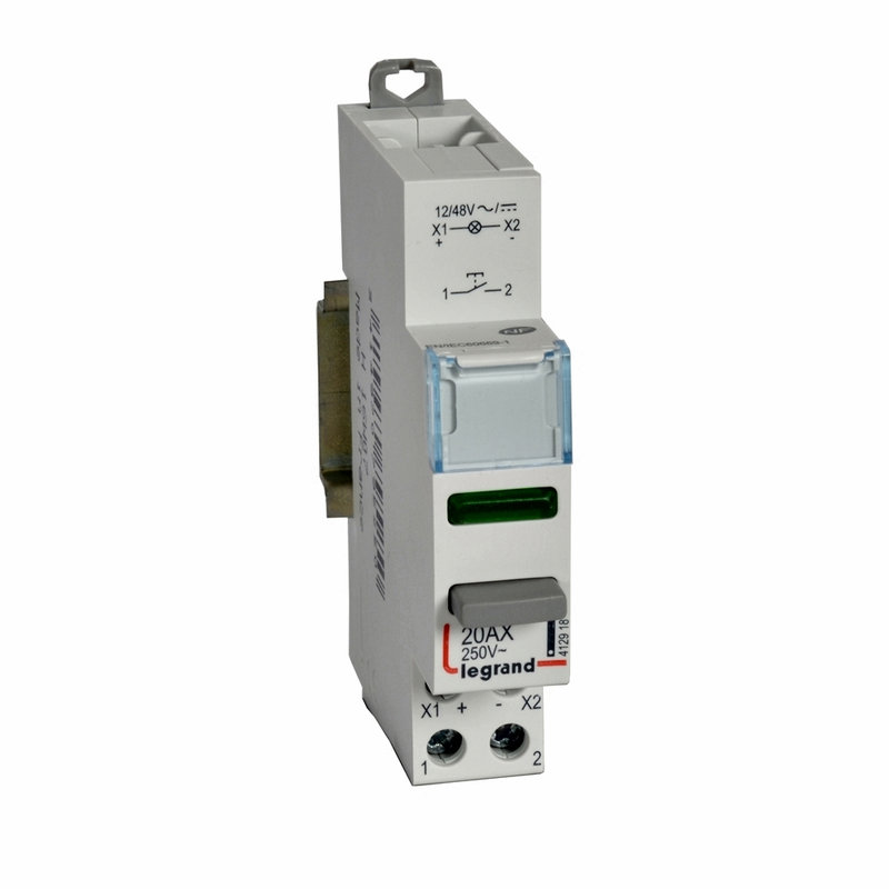 Legrand 412918 - Poussoir - double fonction avec voyant 1 NO + LED vert - 1 module - 12/48 V~/=
