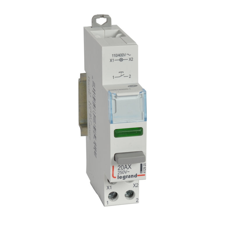 Legrand 412920 - Poussoir double fonction contact 1NO + voyant LED vert 110-400V~ - 1 module DIN