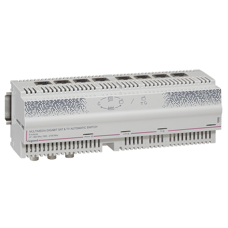 Legrand 413038 - Centrale automatique Gigabit TV TNT satellite 8 sorties RJ45 - 12 modules