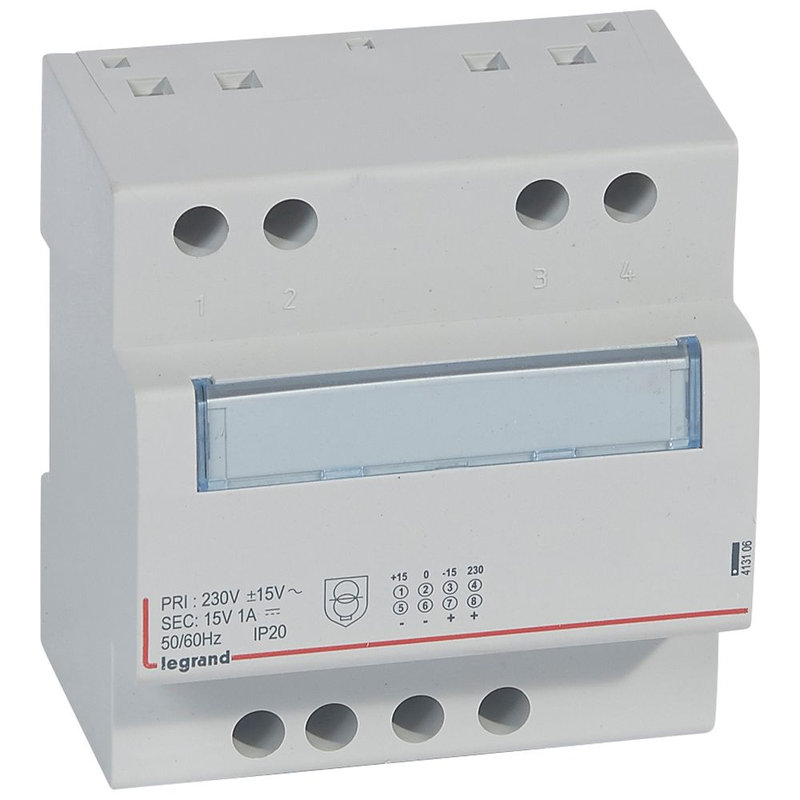 Legrand 413106 - Alimentation monophasée redressée filtrée 230V~ sortie 15V= 15W 1A 5 modules