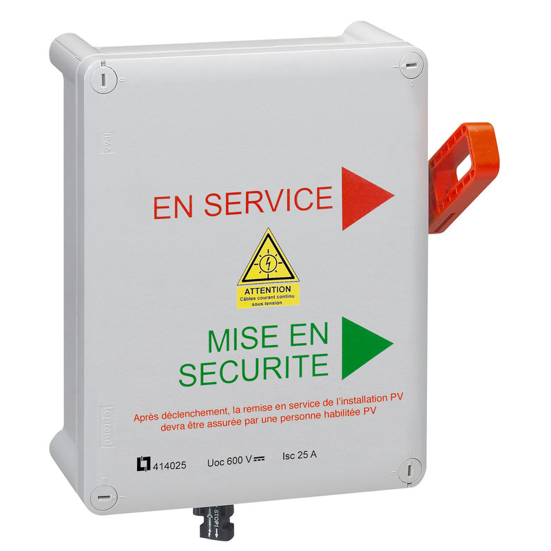 Legrand 414025 - Coffret PV de SECURITE POMPIER - application photovoltaïque -classeII -600V 25A