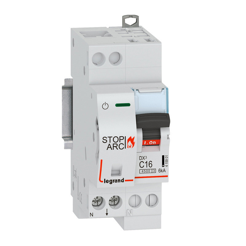 Legrand 415901 - Disj. DX³ STOP ARC 4500 6kA arrivée auto/sortie à vis 1P+N 16A courbe C -2 mod