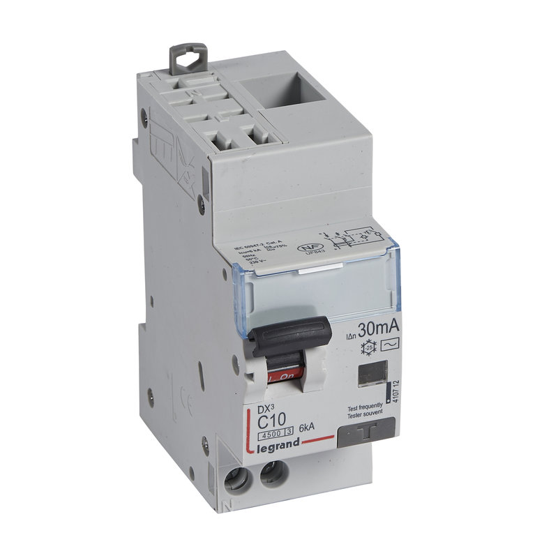 Legrand 410712 - Disjoncteur diff DX³ 4500 -auto/vis -U+N 230V~ 10A - typeAC - 30mA -courbe C -2M