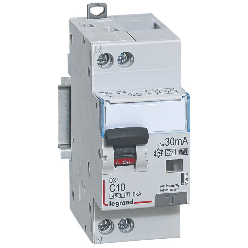 Legrand 410752 - Disjoncteur diff DX³ 4500 -vis/vis- U+N 230V~ 10A- typeF-30mA -courbe C - 2M