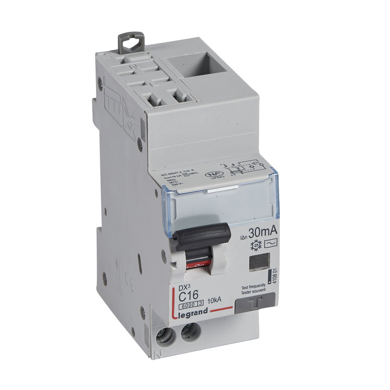 Legrand 410801 - Disjoncteur diff DX³ 6000 -auto/vis-U+N 230V~-16A-typeAC-30mA-courbe C - 2 mod