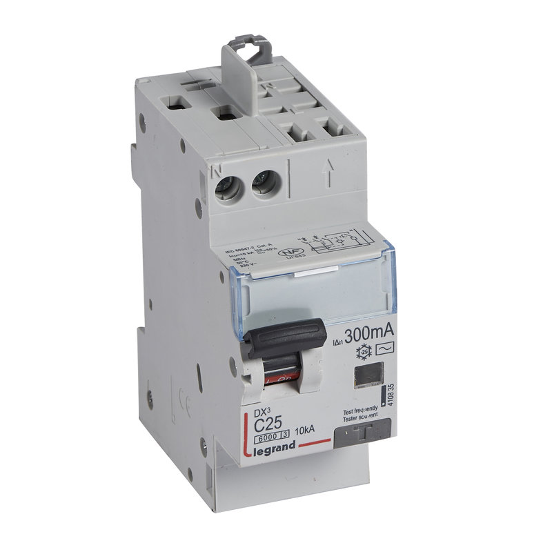 Legrand 410835 - Disjoncteur diff DX³ 6000 -vis/auto-U+N 230V~-25A-typeAC-300mA courbe C - 2M