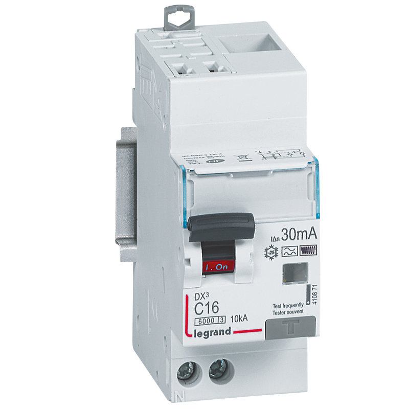 Legrand 410871 - Disjoncteur diff DX³ 6000 -auto/vis-U+N 230V~-16A -typeF-30mA-courbe C - 2M