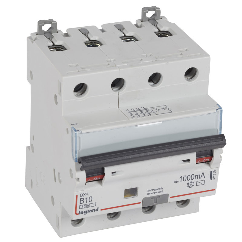 Legrand 411350 - Disjoncteur différentiel DX³6000 vis 4P 400V~ 10 A type AC 1000mA 10kA courbe B
