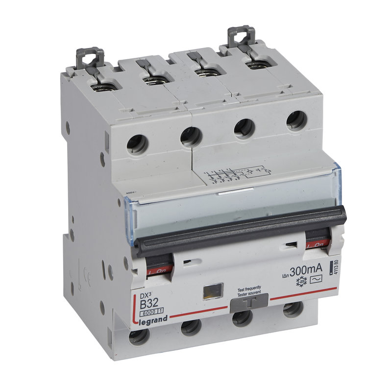 Legrand 411380 - Disjoncteur diff DX³ 6000 -vis/vis- 4P 400V~32A - typeAC -300mA - courbe B -4 M