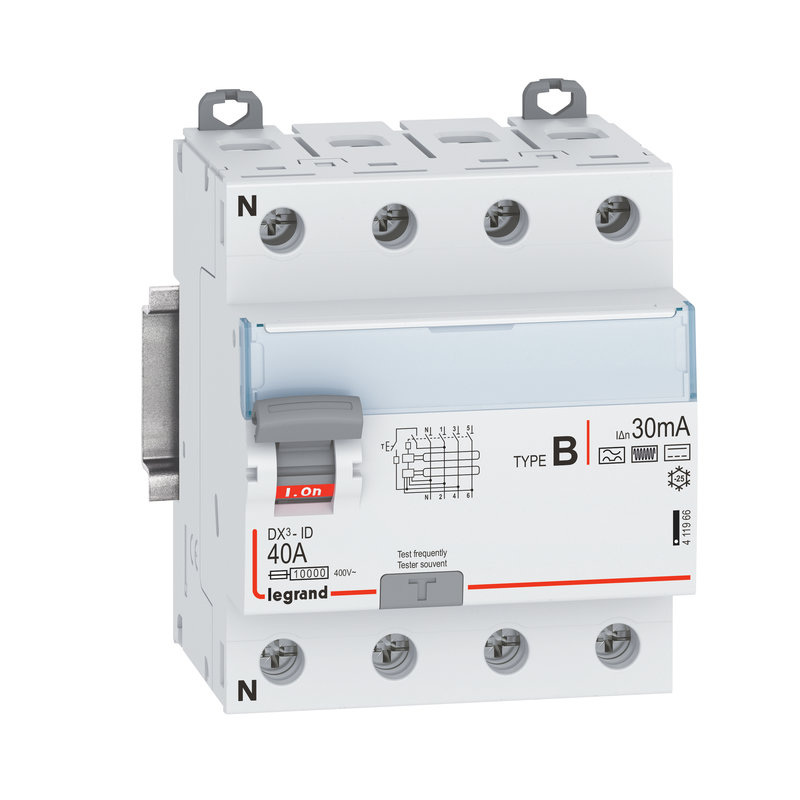 Legrand 411966 - Interrupteur différentiel DX³-ID vis - 4P 40A TypeB 30mA - 4 modules