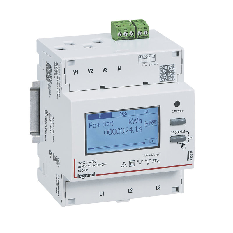 Legrand 412042 - Compteur modulaire 3P EMDX³ MID raccordement TI 5A - 4 mod sortie à impulsions