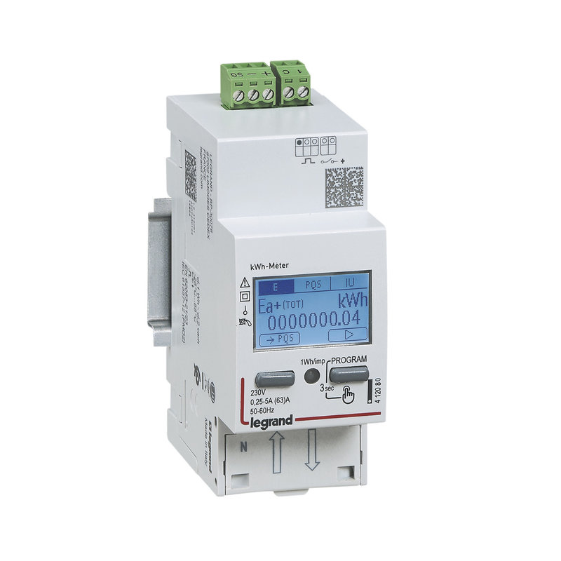 Legrand 412082 - Compteur 1P EMDX³ MID raccordement direct 63A sortie impulsions - 2 modules DIN