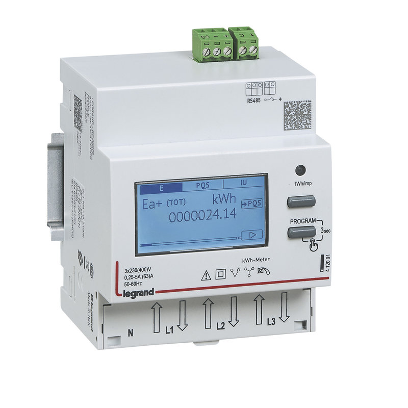 Legrand 412091 - Compteur triphasé EMDX³ non MID raccordement direct 63A - sortie RS485 4 modules