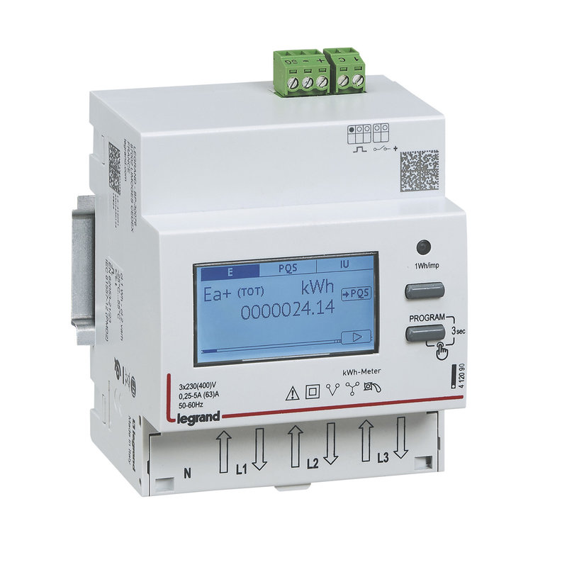 Legrand 412092 - Compteur triphasé EMDX³ MID raccordement direct 63A -4 modules sortie impulsions