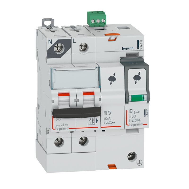 Legrand 412210 - Parafoudre protection de court-cicuit typeT2 Imax 20kA - 1P+N 320V~ - 4 mod