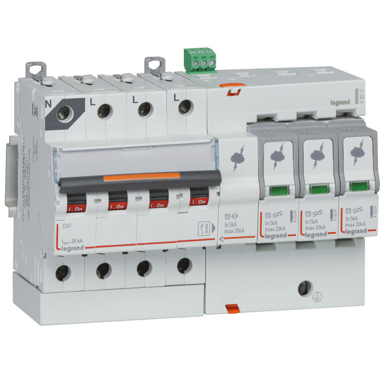 Legrand 412211 - Parafoudre protection de court-cicuit typeT2 Imax 20kA - 3P+N 320V~ - 8 mod