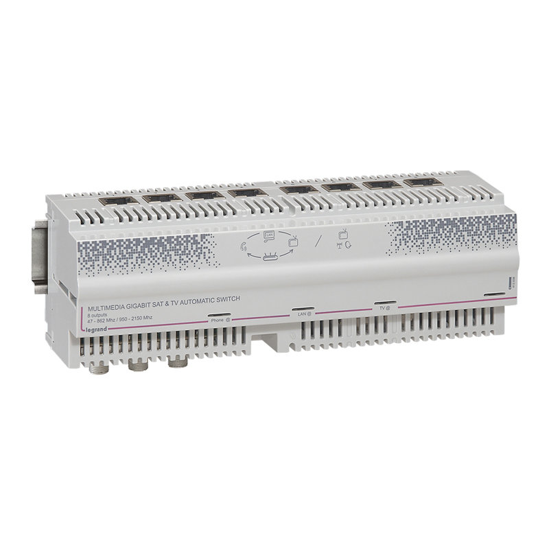Legrand 413039 - Centrale automatique Gigabit TV TNT câble 8 sorties RJ45 - 12 modules